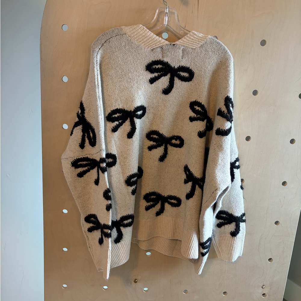 NWT Panache Apparel Women’s Oversized BOW CARDIGAN - BLACK/Cream Size XL - Picture 5 of 9